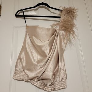 bebe Feather One Shoulder Blouse